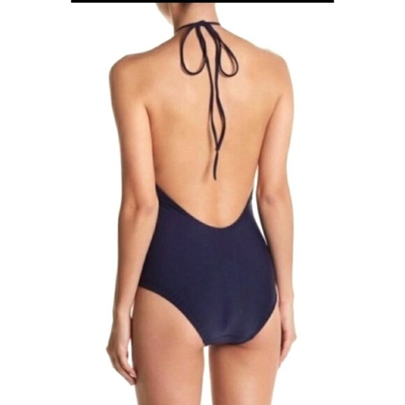 Ted Baker 4 One-piece Swimwear Plunge Cutout Halter Swimsuit Bathing Suit Blue - Picture 3 of 13